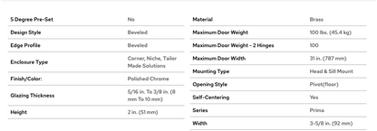 CRL Polished Chrome Prima 01 Series Top or Bottom Mount Hinge